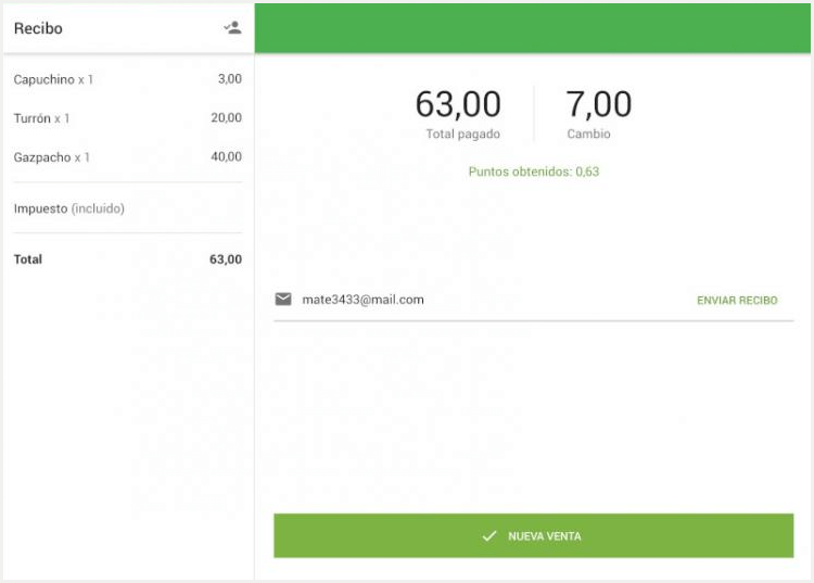 la opción de enviar el recibo