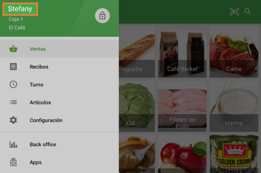 nombre en el encabezado del menú