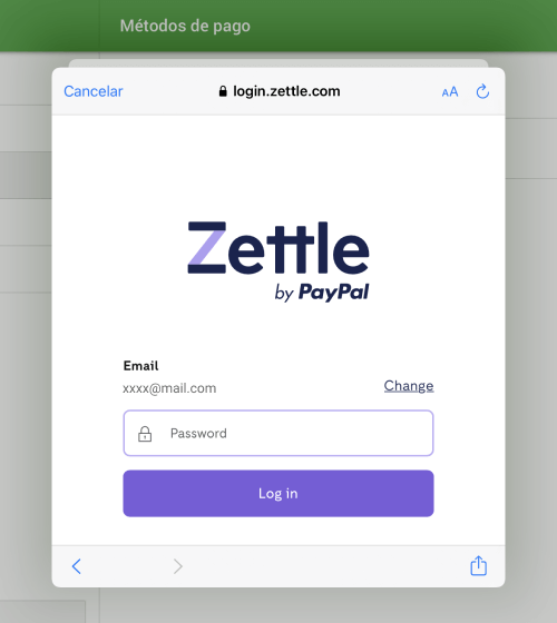 contraseña de su cuenta de Zettle