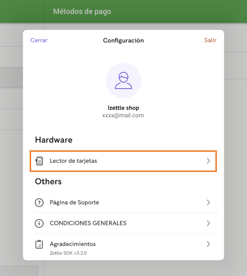 botón 'Lector de tarjetas'
