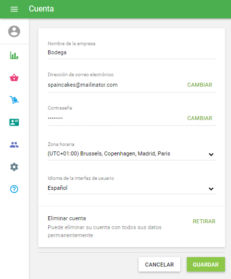 el formulario de perfil de cuenta