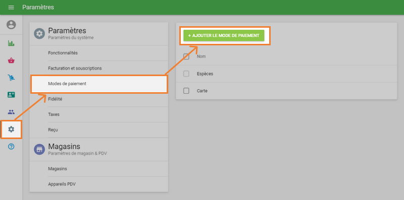 le bouton «Ajouter le mode de paiement»