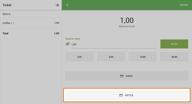 le bouton 'iZettle'
