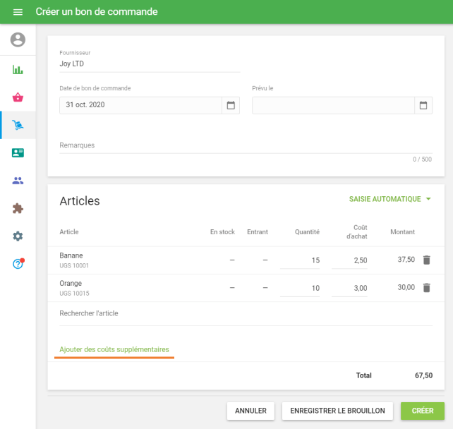 Cliquez sur 'Ajouter des coûts supplémentaires'