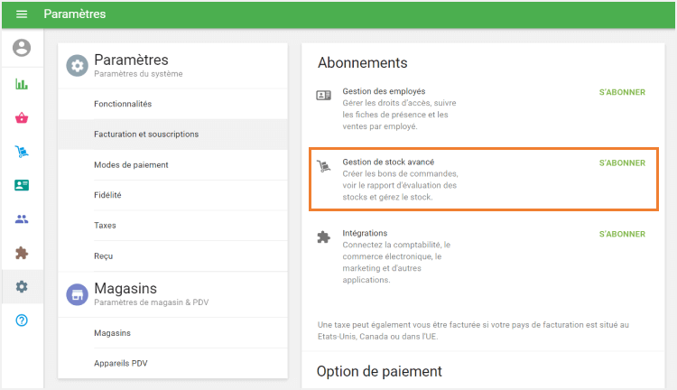 Abonnement à 'Gestion de stock avancé'