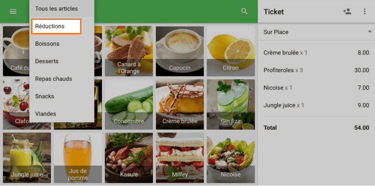 cliquez sur 'Réductions'