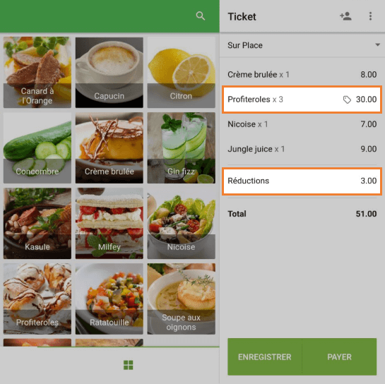 la réduction apparaîtra sur le ticket