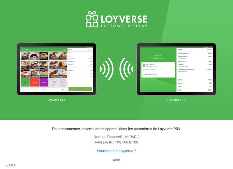 L'écran de bienvenue de Loyverse CDS