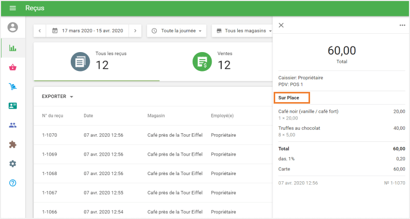 l’option dans les renseignements reçus au Back-office