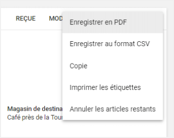 opérations sont disponibles avec le document
