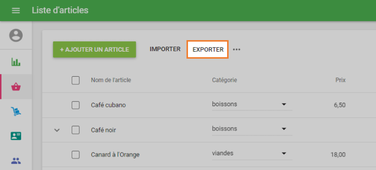 bouton « Exporter »
