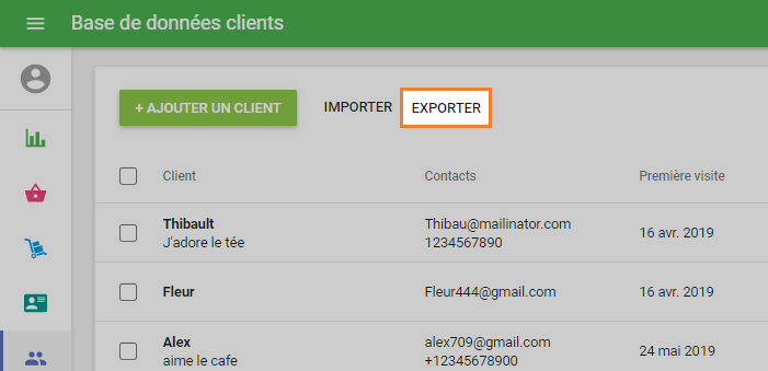 bouton « Exporter »