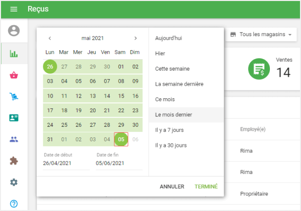 Sélectionnez la période