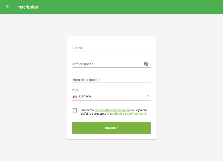 le formulaire d'inscription