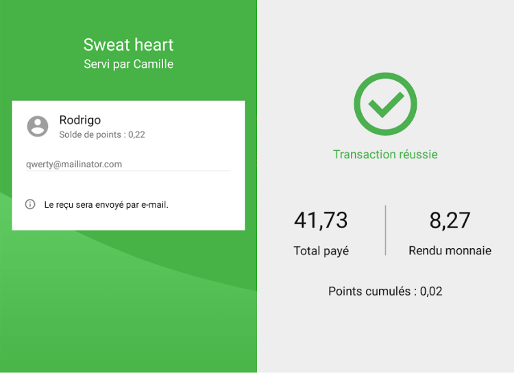valeur totale de paiement et de changement