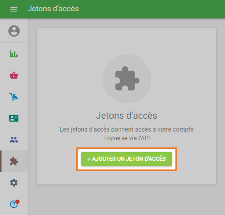 le bouton '+ ajouter l'accès jeton'