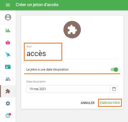 Remplissez le nom et cliquez sur 'Sauvegarder'