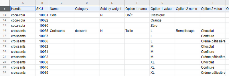 Articles avec variantes