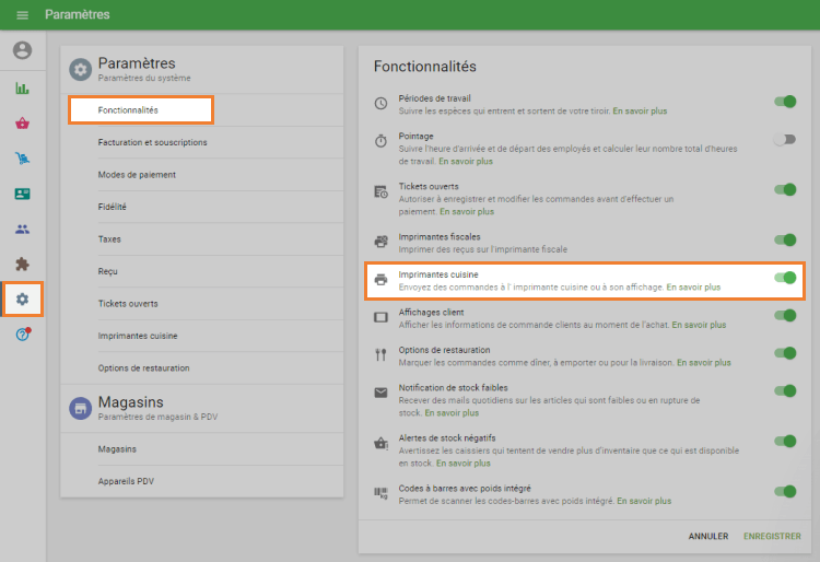 utilisation des imprimantes cuisine