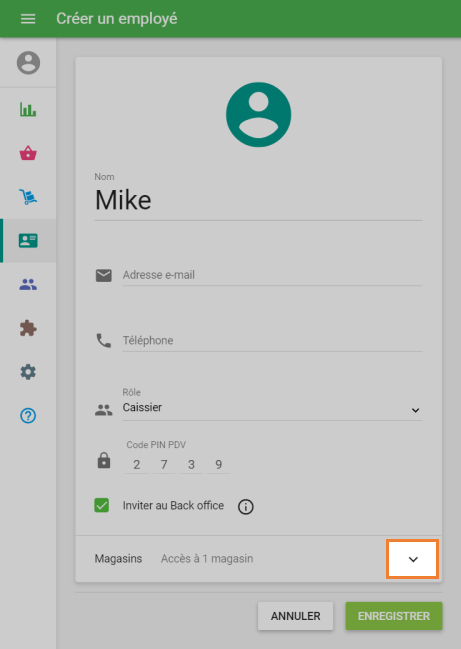 cliquez sur la flèche vers le bas