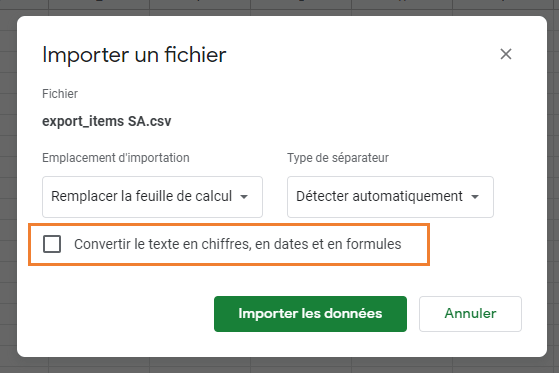 Non convertir le texte en chiffres, en dates&nbsp;et en formules
