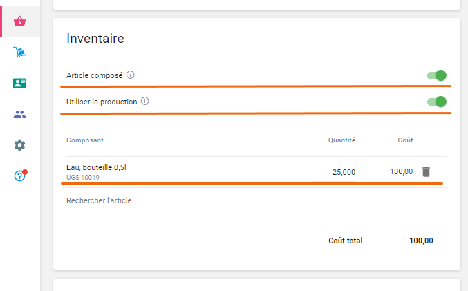définir les paramètres de l'élément