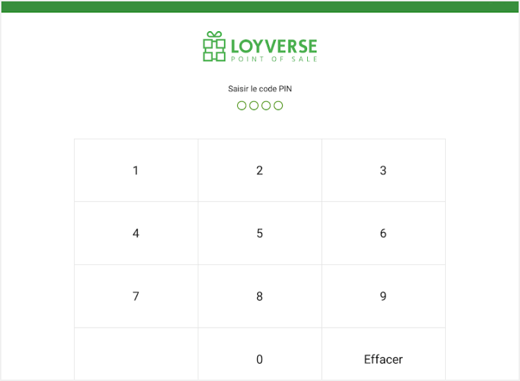 Le panneau de saisie du code PIN