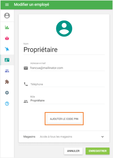 le bouton 'Ajouter un code PIN'