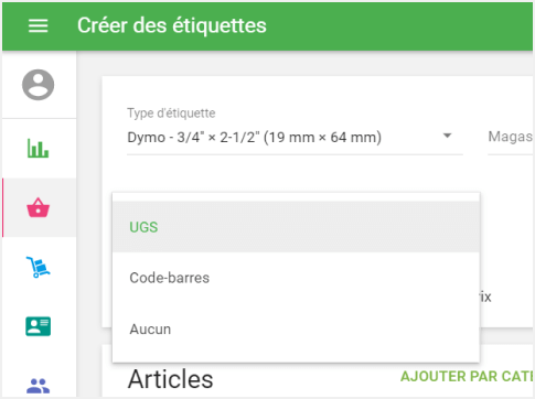 Sélectionnez un 'Champ source pour code à barres'