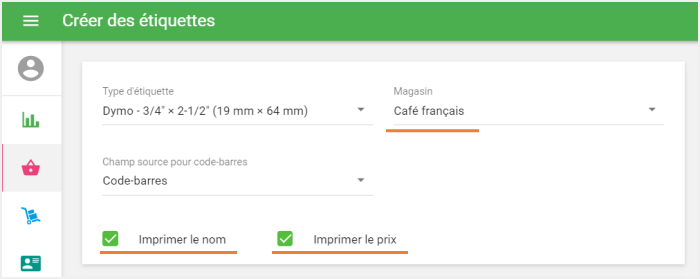 Choisissez le 'Magasin' dans la liste