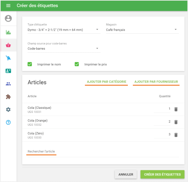 Cliquez ensuite sur ‘Créer des étiquettes’