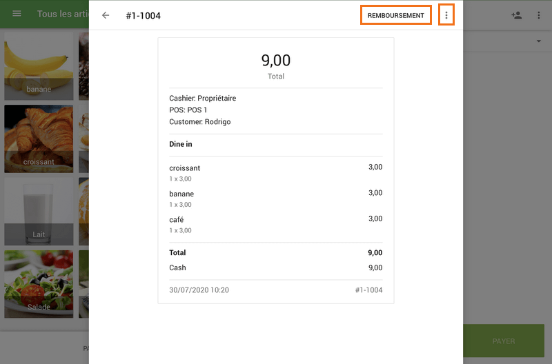 Reçu de remboursement