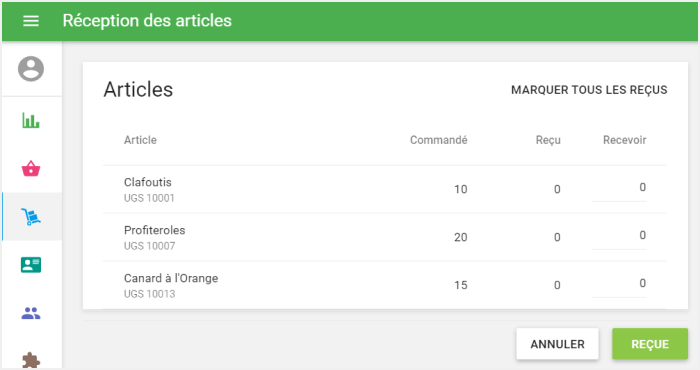 confirmer la réception d’une commande