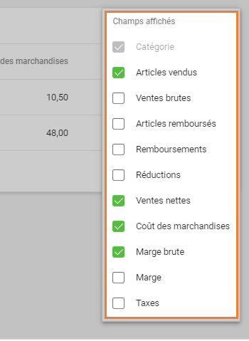 Puis sélectionnez vos colonnes