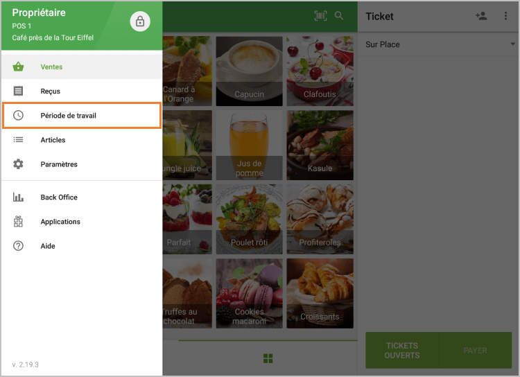 menu «Périodes de travail»