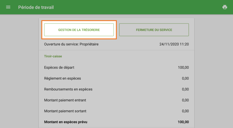 le bouton 'Gestion des espéces'