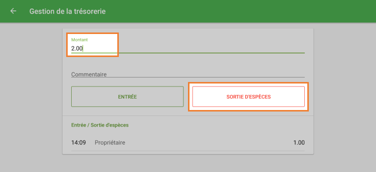 le bouton ‘Sortie d'espéces’