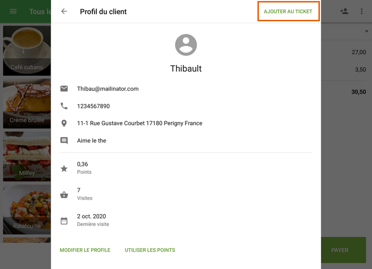 Appuyez sur 'Ajouter au ticket'
