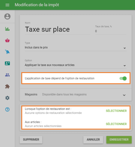 L’application de la taxe dépend de l’option de restauration