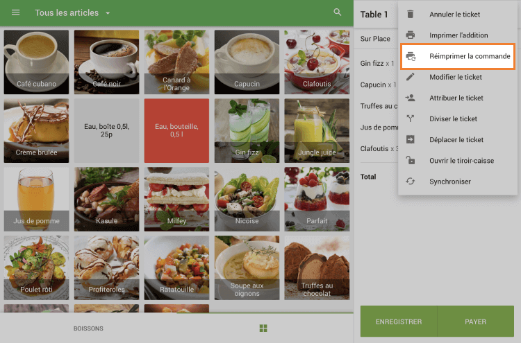 Bouton 'Ordre de réimpression'