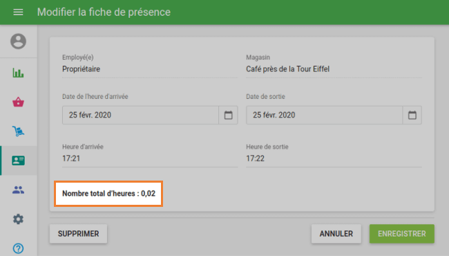 'Nombre Total d’heures'