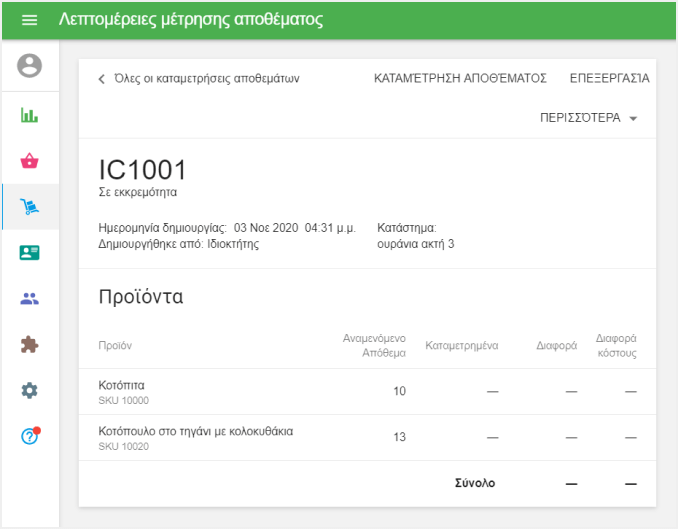 Λεπτομέρειες καταμέτρησης αποθέματος