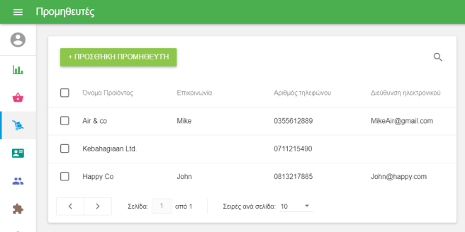 κατάλογος προμηθευτών
