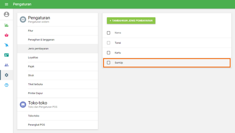 Menu 'Types Jenis Pembayaran’di Back Office