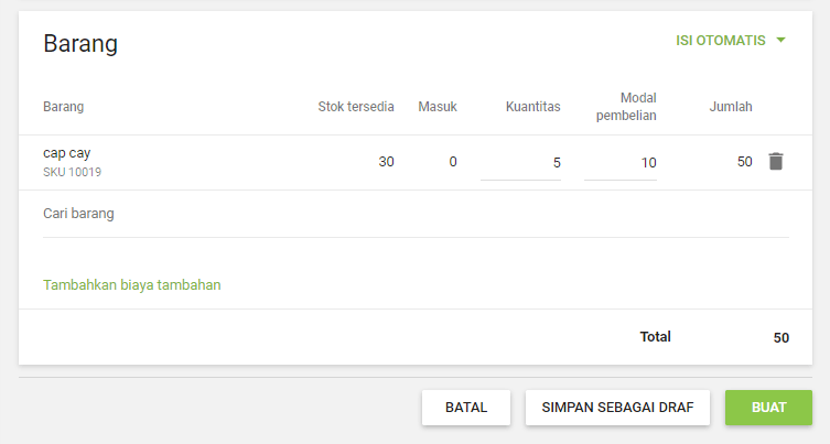 Sistem menambahkan item