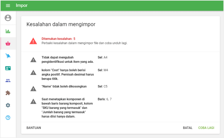 Kesalahan dalam mengimpor