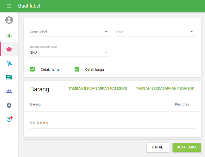 Formulir 'Buat label'