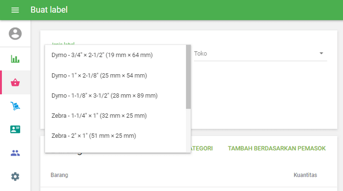 Pilih ‘Jenis label’