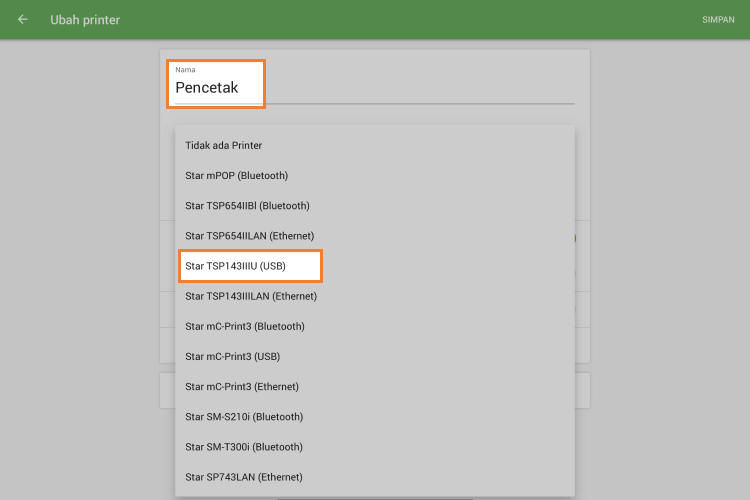 Nama & model Printer