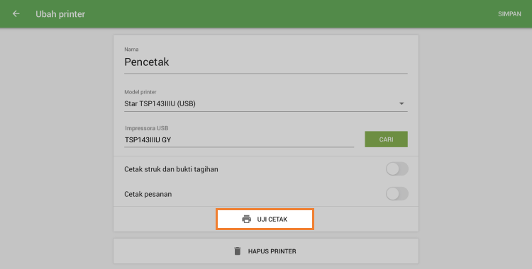 Tombol 'Coba cetak'